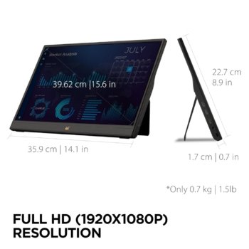 ViewSonic 40.64 Cm (16") FHD Portable Monitor for Multitasking Laptop Second screen | IPS | 2-Type-C | 60W Charge Back | Mini HDMI | Speaker | 680Grms | 9.85mm | Pivot-able Display |Kick Stand |VA1655 - Image 3