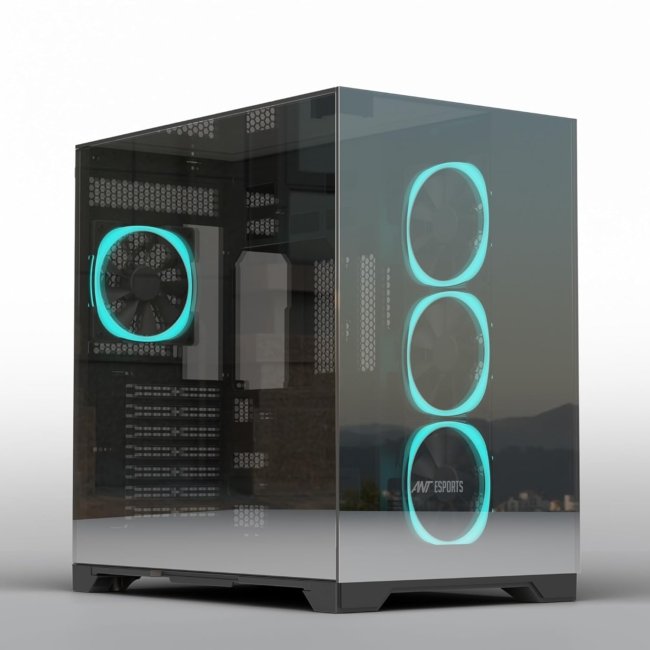Ant Esports Crystal Mirror Mid-Tower ATX Computer Case/Gaming Cabinet - Black |3-Side Glass with Mirror| Support ATX, Micro-ATX, Mini-ITX | Pre-Installed 4 ARGB PWM Fans