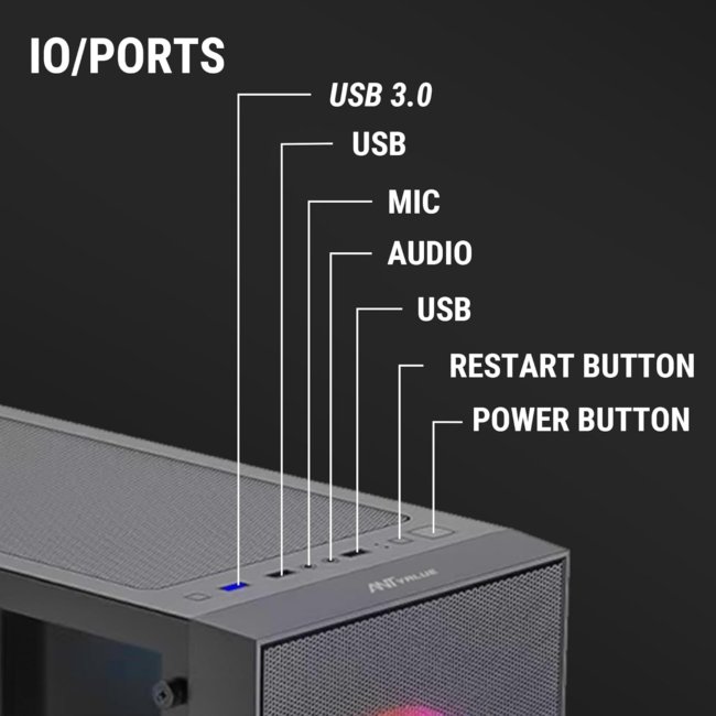 Ant Value VM40 ATX Computer Case/Gaming Cabinet - Black | Support ATX, M-ATX, ITX | Pre-Installed 3 Front & 1 Rear Rainbow Fans - Image 3