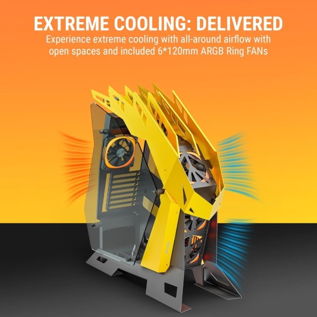 Ant Esports Cypher G7 Mid-Tower ATX Computer Case/Gaming Cabinet - Black-Yellow | Support ATX, Micro-ATX, Mini-ITX | Pre-Installed 6 ARGB-PWM Remote Controlled Fans - Image 2