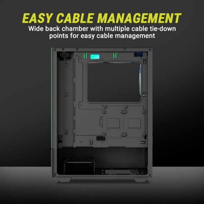 Ant Value Tempered_Glass CV100 Mid-Tower Computer Case/Gaming Cabinet Â– Black | Support ATX, M-ATX, ITX | Pre-Installed 2 Top & 1 Rear Rainbow Fans - Image 4