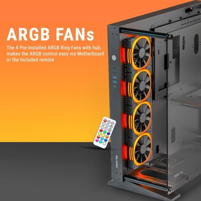 Ant Esports Cypher K9 Full-Tower ATX Open-Frame Computer Case/Gaming Cabinet - Black | Support ATX, Micro-ATX, Mini-ITX | Pre-Installed 4 ARGB-PWM Remote Controlled Fans - Image 3