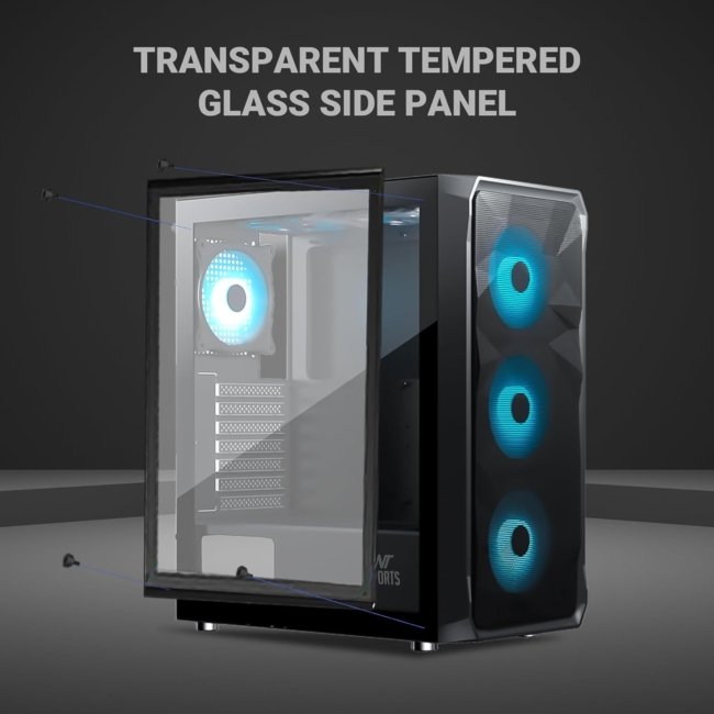 Ant Esports ICE- 112 Mid- Tower Computer Case/Gaming Cabinet - Black | Support ATX, Micro-ATX, ITX | Pre-Installed 3 Front Fans & 1 Rear Fan - Image 3