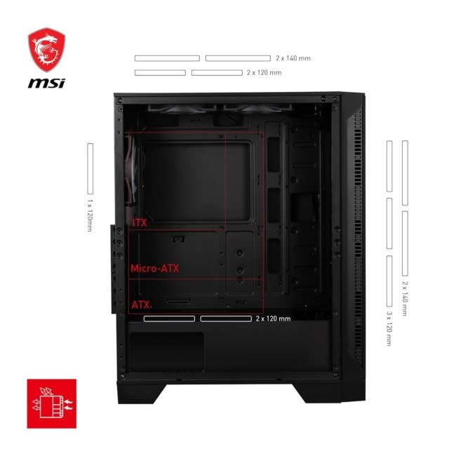 MSI MAG Forge 120A Airflow Premium Gaming PC Case: Auto RGB Fan, Vertical GPU Bracket, Side Air Vents, 360mm Radiator Support, 4mm Thick Tempered Glass, Supports Up to 8 Fans - Image 3