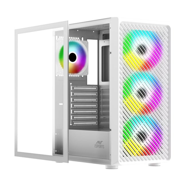 Ant Esports 211 Air Mid-Tower Computer Case I Gaming Cabinet - White | Support ATX, M-ATX, ITX | Pre-Installed 3 x 120mm ARGB Front Fan & 1 x 120mm ARGB Rear Fan - Image 3