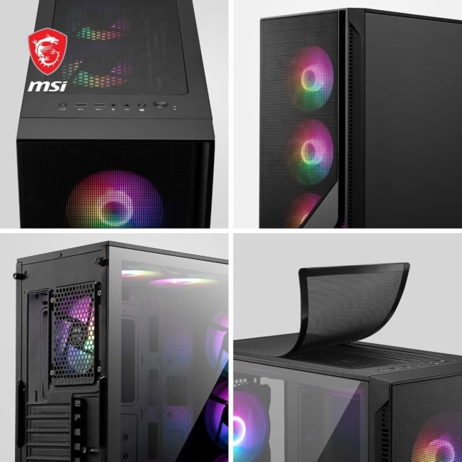 MSI MAG Forge 120A Airflow Premium Gaming PC Case: Auto RGB Fan, Vertical GPU Bracket, Side Air Vents, 360mm Radiator Support, 4mm Thick Tempered Glass, Supports Up to 8 Fans - Image 4