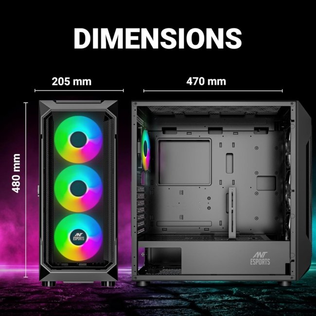 Ant Esports ICE- 410TG Mid- Tower Computer Case/Gaming Cabinet with Type C - Black | Support E-ATX, ATX, M-ATX, ITX | Pre-Installed 3 x 120 mm ARGB Front Fans and 1 x 120mm ARGB Rear Fan - Image 6