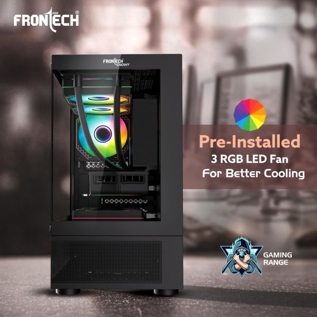 FRONTECH Premium Snowy Gaming Computer Cabinet/Gaming Computer Case with RGB Fan and Tempered Glass - High Performance| USB 1.1| USB 3.0| Washable Dust Filter| HD Audio (FT-4288, Black) - Image 2