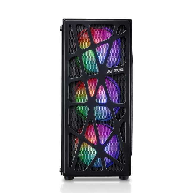 Ant Esports Elite 1100 Mid-Tower Computer Case/Gaming Cabinet - Black | Support ATX, M-ATX, ITX | Pre- Installed 3 x 120mm Front and 1 x 120mm Rear Rainbow Fans - Image 4