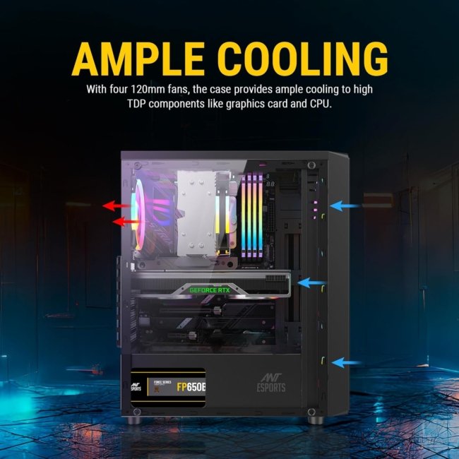 Ant Esports Elite 1100 Mid-Tower Computer Case/Gaming Cabinet - Black | Support ATX, M-ATX, ITX | Pre- Installed 3 x 120mm Front and 1 x 120mm Rear Rainbow Fans - Image 7