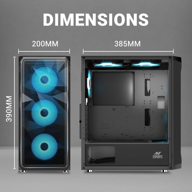 Ant Esports ICE- 112 Mid- Tower Computer Case/Gaming Cabinet - Black | Support ATX, Micro-ATX, ITX | Pre-Installed 3 Front Fans & 1 Rear Fan - Image 9