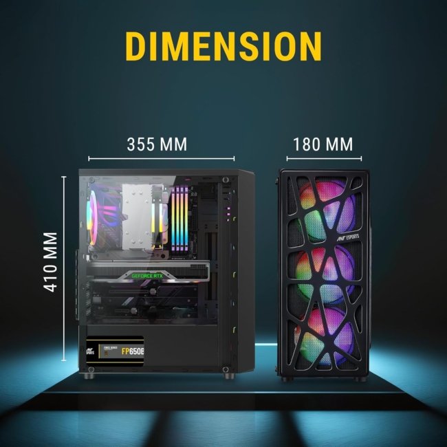 Ant Esports Elite 1100 Mid-Tower Computer Case/Gaming Cabinet - Black | Support ATX, M-ATX, ITX | Pre- Installed 3 x 120mm Front and 1 x 120mm Rear Rainbow Fans - Image 9