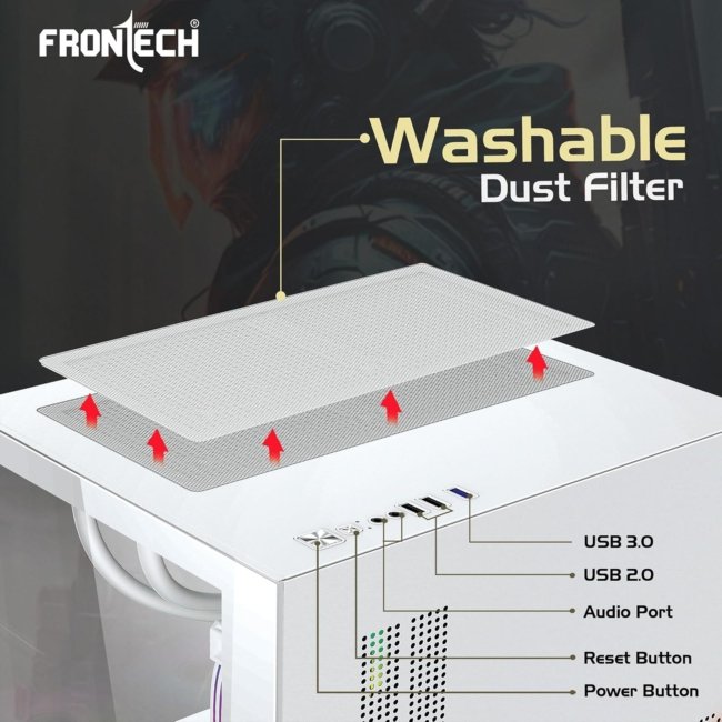 FRONTECH Premium Nebula Gaming Computer Cabinet/Gaming Computer Case with 5 X RGB Fan and Tempered Glass - High Performance| USB 1.1| USB 3.0| Washable Dust Filter| HD Audio (FT-4290) - Image 2