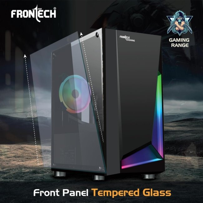 FRONTECH Dashing Gaming Cabinet/Computer Case with HD Audio | ATX/M-ATX Compatible, Tampered Glass Side Panel, Bottom SMPS Dock | 120 mm RGB Fan with Dust Filter, USB 3.0, 2xUSB 1.1 (FT 4286, Black) - Image 4