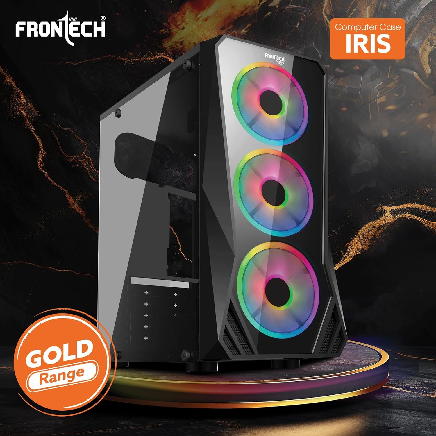 FRONTECH IRIS Gaming Cabinet/Computer Case with HD Audio | ATX/Mini ATX Compatible with Glass Side Panel | 3 x 120mm RGB Fan, 1 x USB 3.0, 2 x USB 1.0 (FT 4356, Black) - Image 2