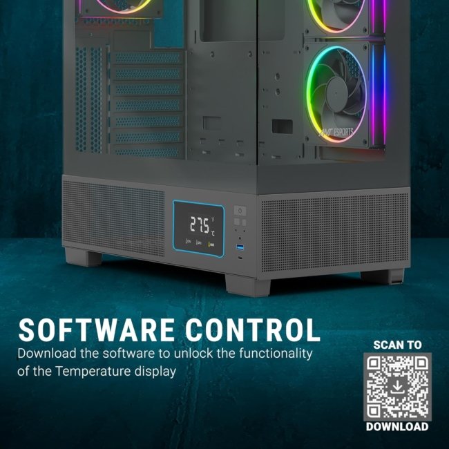 Ant Esports Crystal X3 LCD Mid-Tower ATX Computer Case/Gaming Cabinet - Black | Support ATX, Micro-ATX, Mini-ITX | Pre-Installed 3 ARGB Fans - Image 5