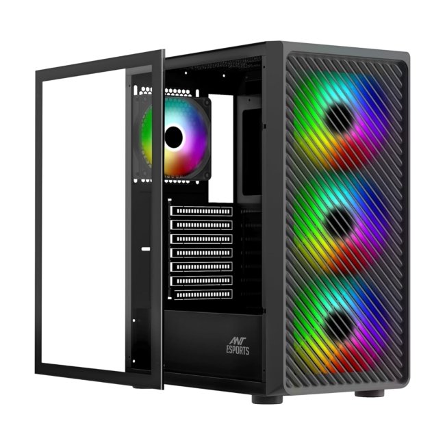 Ant Esports 211 Air Mid-Tower Computer Case/Gaming Cabinet - Black | Support ATX, M-ATX, ITX | Pre-Installed 3 x 120mm ARGB Front Fan & 1 x 120mm ARGB Rear Fan - Image 3