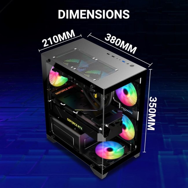 Ant Value Tempered_Glass CV200 Mid-Tower Computer Case/Gaming Cabinet - Black | Support M-ATX, M-ITX | Pre-Installed 3 Static RGB Fans - Image 7