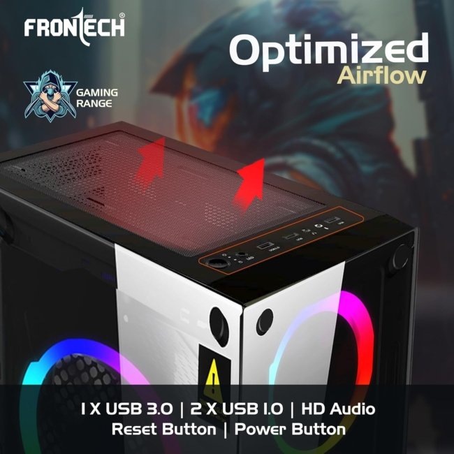 FRONTECH Premium and Gaming Computer Cabinet/Gaming Computer Case with 4 x 120 mm RGB Fan and Front and Side Glass Panel | USB 1.1| USB 3.0| HD Audio (FT-4342) - Image 3