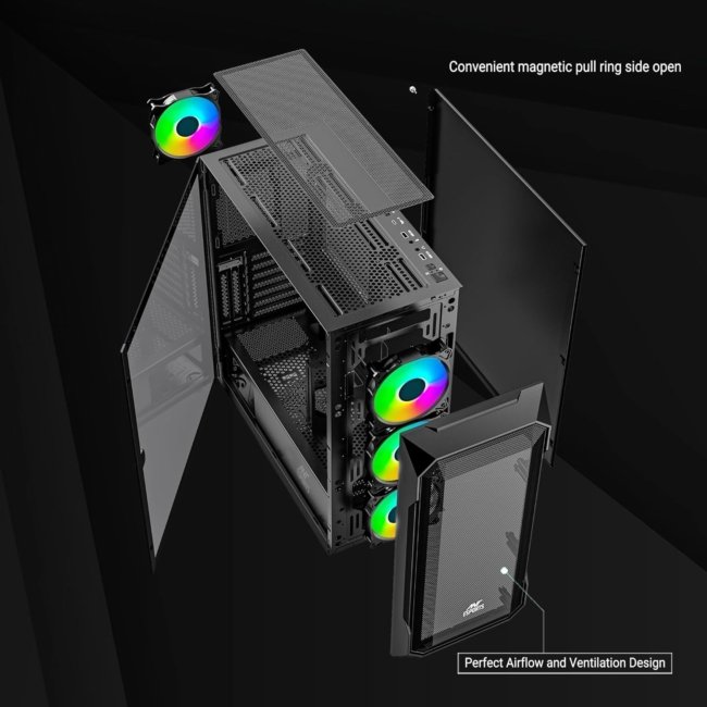 Ant Esports ICE- 410TG Mid- Tower Computer Case/Gaming Cabinet with Type C - Black | Support E-ATX, ATX, M-ATX, ITX | Pre-Installed 3 x 120 mm ARGB Front Fans and 1 x 120mm ARGB Rear Fan - Image 7