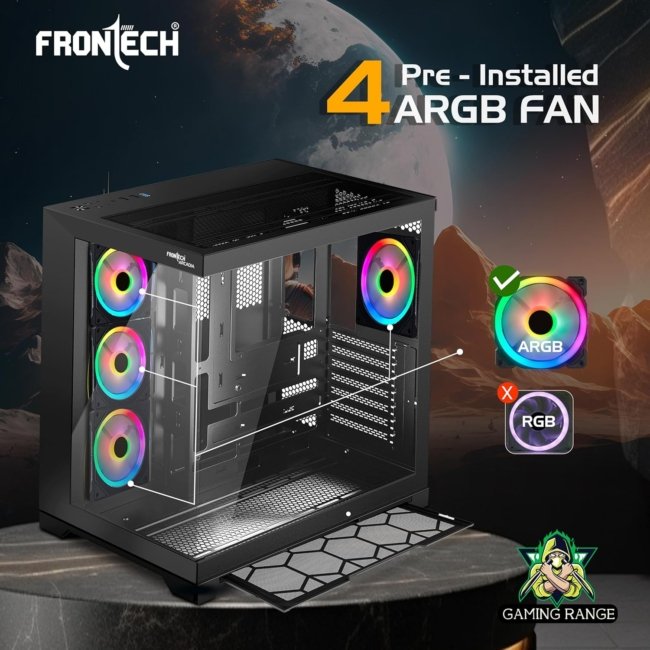 FRONTECH Premium and Gaming Computer Cabinet/Gaming Computer Case with 4 x 120 mm ARGB Fan| Glass Panel | 2XUSB 2.0| 1XUSB 3.0| HD Audio (FT-4343) - Image 3