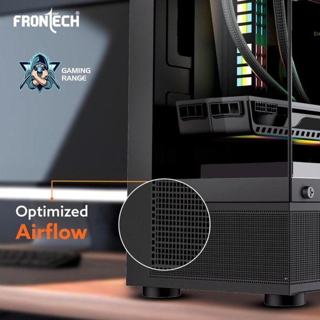 FRONTECH Premium Snowy Gaming Computer Cabinet/Gaming Computer Case with RGB Fan and Tempered Glass - High Performance| USB 1.1| USB 3.0| Washable Dust Filter| HD Audio (FT-4288, Black) - Image 4