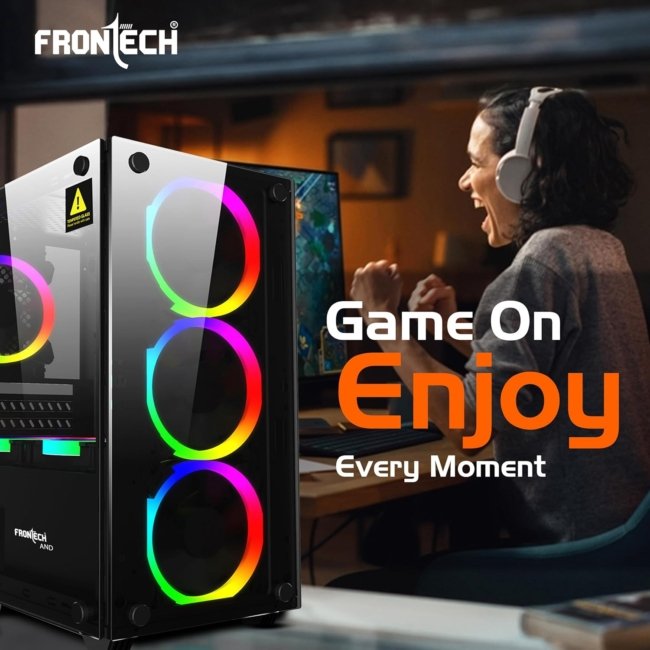 FRONTECH Premium and Gaming Computer Cabinet/Gaming Computer Case with 4 x 120 mm RGB Fan and Front and Side Glass Panel | USB 1.1| USB 3.0| HD Audio (FT-4342) - Image 5