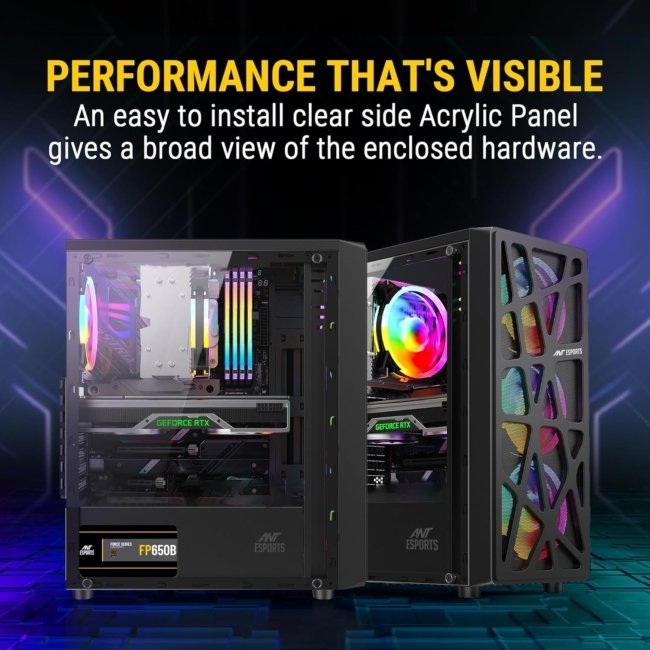 Ant Esports Elite 1100 Mid-Tower Computer Case/Gaming Cabinet - Black | Support ATX, M-ATX, ITX | Pre- Installed 3 x 120mm Front and 1 x 120mm Rear Rainbow Fans - Image 8
