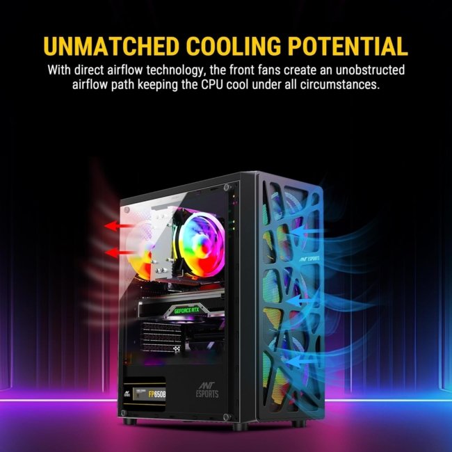 Ant Esports Elite 1100 Mid-Tower Computer Case/Gaming Cabinet - Black | Support ATX, M-ATX, ITX | Pre- Installed 3 x 120mm Front and 1 x 120mm Rear Rainbow Fans - Image 5