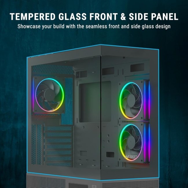 Ant Esports Crystal X3 LCD Mid-Tower ATX Computer Case/Gaming Cabinet - Black | Support ATX, Micro-ATX, Mini-ITX | Pre-Installed 3 ARGB Fans - Image 4