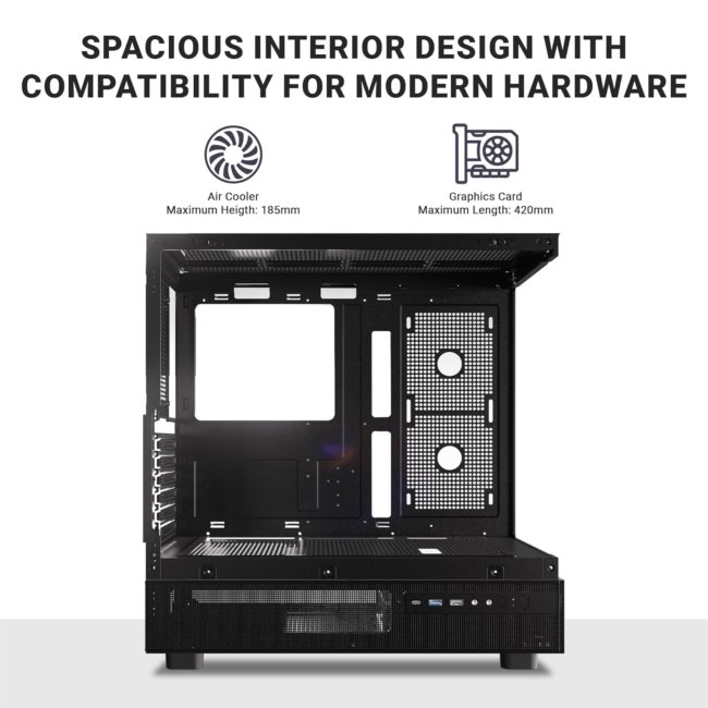 Ant Esports Crystal X6 ATX Mid-Tower Computer Case/Gaming Cabinet with Type-C - Black | Support ATX, Micro-ATX, Mini-ITX | Pre-Installed 6 ARGB Infinity Mirror Fans | Dual Front Panel (Mesh/Glass) - Image 4