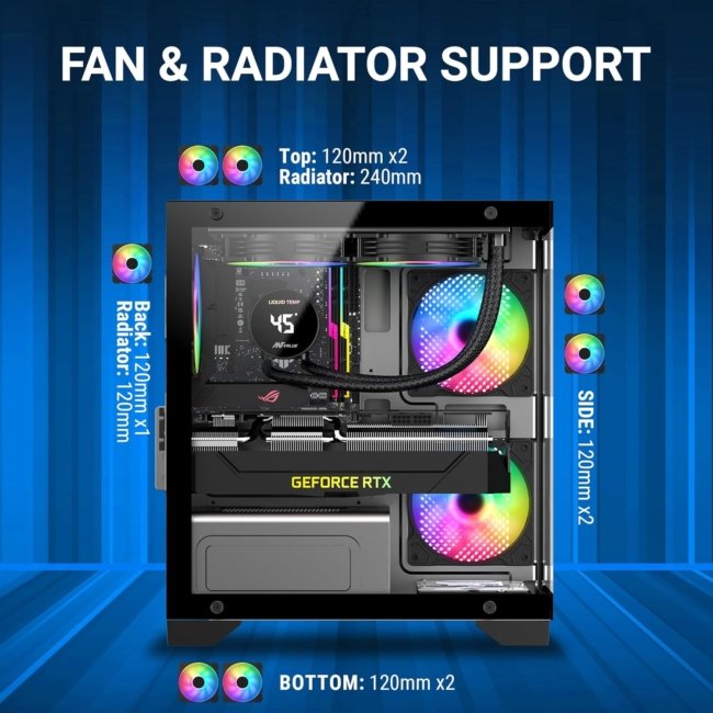 Ant Value Tempered_Glass CV200 Mid-Tower Computer Case/Gaming Cabinet - Black | Support M-ATX, M-ITX | Pre-Installed 3 Static RGB Fans - Image 3