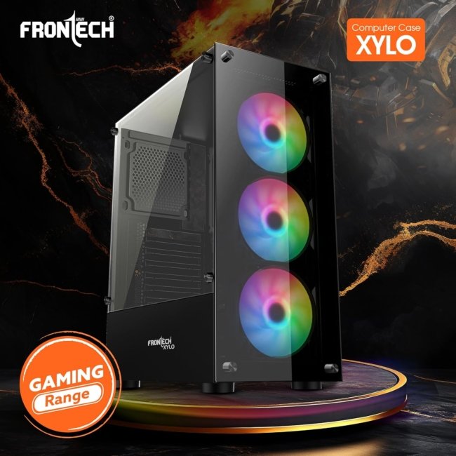 FRONTECH Xylo Gaming Cabinet/Computer Case with HD Audio | ATX Compatible with Tampered Glass Side Panel and Bottom SMPS Dock | 3x120 mm RGB Fan with Dust Filter, USB 3.0, 2xUSB 1.1 (FT4285, Black) - Image 2
